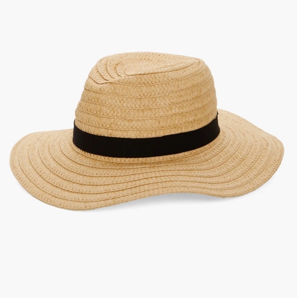 Madewell Tan Wide-Brim Hat with Black Band